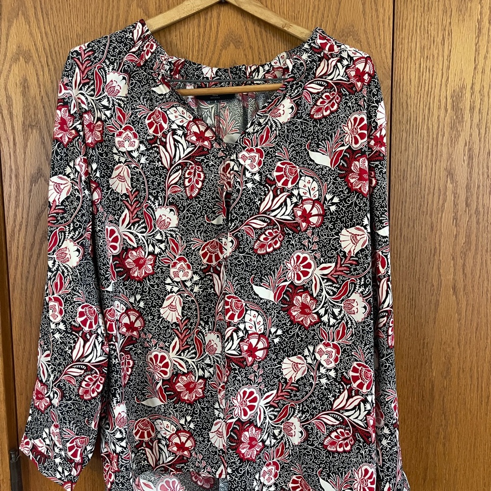 Lane Bryant Black and Red Floral Print Blouse